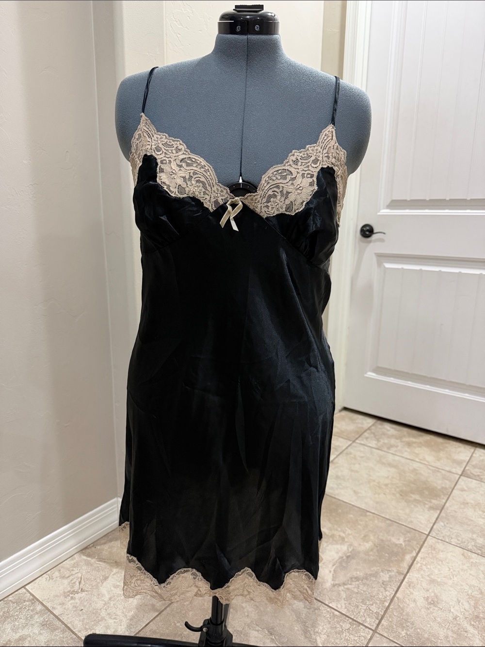 Gilligan O’Malley Black Satin Slip with Cream Lace Accents